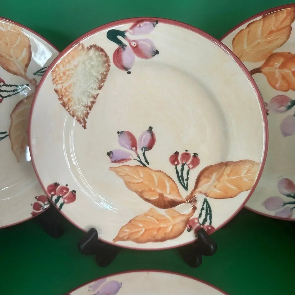 Home Wild Berries Ceramic Salad Dessert Plates Set of 4 Hand Painted Italy